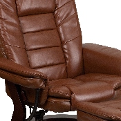 Contemporary Multi-Position Recliner with Horizontal Stitching and Ottoman with Swivel Mahogany Wood Base in Brown Vintage Leather, BT-7818-VIN-GG