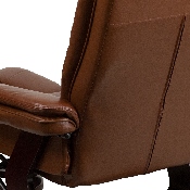 Contemporary Multi-Position Recliner with Horizontal Stitching and Ottoman with Swivel Mahogany Wood Base in Brown Vintage Leather, BT-7818-VIN-GG