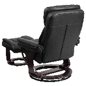 Contemporary Multi-Position Recliner and Curved Ottoman with Swivel Mahogany Wood Base in Black LeatherSoft, BT-7821-BK-GG