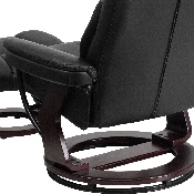 Contemporary Multi-Position Recliner and Curved Ottoman with Swivel Mahogany Wood Base in Black LeatherSoft, BT-7821-BK-GG