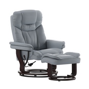 Allie Recliner Chair with Ottoman, Gray LeatherSoft Swivel Recliner Chair with Ottoman Footrest, BT-7821-GY-GG