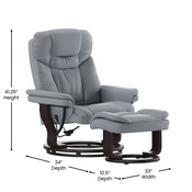 Allie Recliner Chair with Ottoman, Gray LeatherSoft Swivel Recliner Chair with Ottoman Footrest, BT-7821-GY-GG