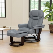 Allie Recliner Chair with Ottoman, Gray LeatherSoft Swivel Recliner Chair with Ottoman Footrest, BT-7821-GY-GG