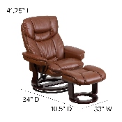 Contemporary Multi-Position Recliner and Curved Ottoman with Swivel Mahogany Wood Base in Brown Vintage LeatherSoft, BT-7821-VIN-GG