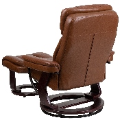 Contemporary Multi-Position Recliner and Curved Ottoman with Swivel Mahogany Wood Base in Brown Vintage LeatherSoft, BT-7821-VIN-GG