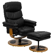 Contemporary Multi-Position Recliner and Ottoman with Wood Base in Black LeatherSoft, BT-7828-PILLOW-GG