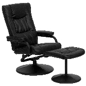 Contemporary Multi-Position Recliner and Ottoman with Wrapped Base in Black LeatherSoft, BT-7862-BK-GG