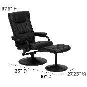 Contemporary Multi-Position Recliner and Ottoman with Wrapped Base in Black LeatherSoft, BT-7862-BK-GG