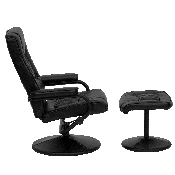 Contemporary Multi-Position Recliner and Ottoman with Wrapped Base in Black LeatherSoft, BT-7862-BK-GG