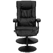 Contemporary Multi-Position Recliner and Ottoman with Wrapped Base in Black LeatherSoft, BT-7862-BK-GG