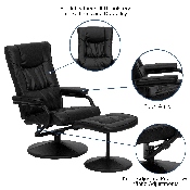 Contemporary Multi-Position Recliner and Ottoman with Wrapped Base in Black LeatherSoft, BT-7862-BK-GG