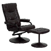 Contemporary Multi-Position Recliner and Ottoman with Wrapped Base in Brown LeatherSoft, BT-7862-BN-GG