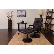 Contemporary Multi-Position Recliner and Ottoman with Wrapped Base in Brown LeatherSoft, BT-7862-BN-GG