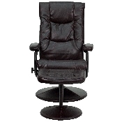 Contemporary Multi-Position Recliner and Ottoman with Wrapped Base in Brown LeatherSoft, BT-7862-BN-GG
