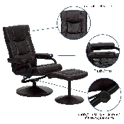 Contemporary Multi-Position Recliner and Ottoman with Wrapped Base in Brown LeatherSoft, BT-7862-BN-GG