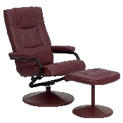 Contemporary Multi-Position Recliner and Ottoman with Wrapped Base in Burgundy LeatherSoft, BT-7862-BURG-GG