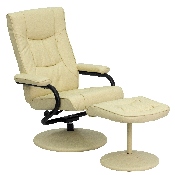 Contemporary Multi-Position Recliner and Ottoman with Wrapped Base in Cream LeatherSoft, BT-7862-CREAM-GG