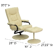 Contemporary Multi-Position Recliner and Ottoman with Wrapped Base in Cream LeatherSoft, BT-7862-CREAM-GG