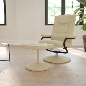 Contemporary Multi-Position Recliner and Ottoman with Wrapped Base in Cream LeatherSoft, BT-7862-CREAM-GG