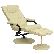 Contemporary Multi-Position Recliner and Ottoman with Wrapped Base in Cream LeatherSoft, BT-7862-CREAM-GG