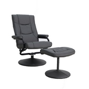 Rachel Contemporary Multi-Position Recliner and Ottoman with Wrapped Base in Gray LeatherSoft, BT-7862-GY-GG