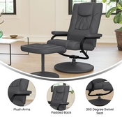 Rachel Contemporary Multi-Position Recliner and Ottoman with Wrapped Base in Gray LeatherSoft, BT-7862-GY-GG