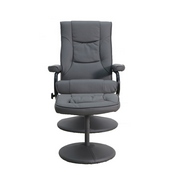 Rachel Contemporary Multi-Position Recliner and Ottoman with Wrapped Base in Gray LeatherSoft, BT-7862-GY-GG