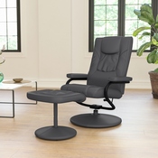 Rachel Contemporary Multi-Position Recliner and Ottoman with Wrapped Base in Gray LeatherSoft, BT-7862-GY-GG