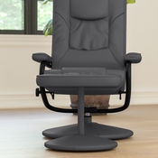 Rachel Contemporary Multi-Position Recliner and Ottoman with Wrapped Base in Gray LeatherSoft, BT-7862-GY-GG