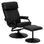 Contemporary Multi-Position Headrest Recliner and Ottoman with Wrapped Base in Black LeatherSoft, BT-7863-BK-GG