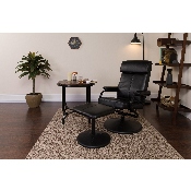 Contemporary Multi-Position Headrest Recliner and Ottoman with Wrapped Base in Black LeatherSoft, BT-7863-BK-GG