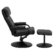 Contemporary Multi-Position Headrest Recliner and Ottoman with Wrapped Base in Black LeatherSoft, BT-7863-BK-GG