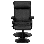 Contemporary Multi-Position Headrest Recliner and Ottoman with Wrapped Base in Black LeatherSoft, BT-7863-BK-GG