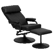 Contemporary Multi-Position Headrest Recliner and Ottoman with Wrapped Base in Black LeatherSoft, BT-7863-BK-GG