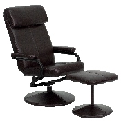 Contemporary Multi-Position Headrest Recliner and Ottoman with Wrapped Base in Brown LeatherSoft, BT-7863-BN-GG