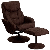 Contemporary Multi-Position Recliner and Ottoman with Circular Wrapped Base in Brown Microfiber, BT-7895-MIC-PINPOINT-GG