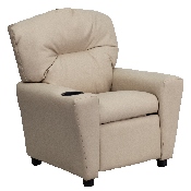 Contemporary Beige Vinyl Kids Recliner with Cup Holder, BT-7950-KID-BGE-GG