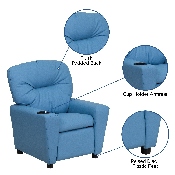 Contemporary Light Blue Vinyl Kids Recliner with Cup Holder, BT-7950-KID-LTBLUE-GG