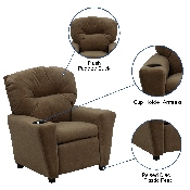Contemporary Brown Microfiber Kids Recliner with Cup Holder, BT-7950-KID-MIC-BRWN-GG