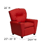 Contemporary Red Vinyl Kids Recliner with Cup Holder, BT-7950-KID-RED-GG