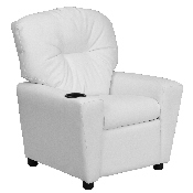 Contemporary White Vinyl Kids Recliner with Cup Holder, BT-7950-KID-WHITE-GG