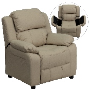 Deluxe Padded Contemporary Beige Vinyl Kids Recliner with Storage Arms, BT-7985-KID-BGE-GG