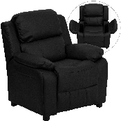 Deluxe Padded Contemporary Black LeatherSoft Kids Recliner with Storage Arms, BT-7985-KID-BK-LEA-GG