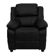 Deluxe Padded Contemporary Black LeatherSoft Kids Recliner with Storage Arms, BT-7985-KID-BK-LEA-GG