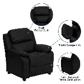 Deluxe Padded Contemporary Black LeatherSoft Kids Recliner with Storage Arms, BT-7985-KID-BK-LEA-GG