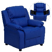 Deluxe Padded Contemporary Blue Vinyl Kids Recliner with Storage Arms, BT-7985-KID-BLUE-GG