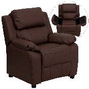 Deluxe Padded Contemporary Brown LeatherSoft Kids Recliner with Storage Arms, BT-7985-KID-BRN-LEA-GG