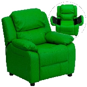 Deluxe Padded Contemporary Green Vinyl Kids Recliner with Storage Arms, BT-7985-KID-GRN-GG
