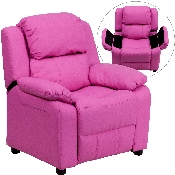 Deluxe Padded Contemporary Hot Pink Vinyl Kids Recliner with Storage Arms, BT-7985-KID-HOT-PINK-GG