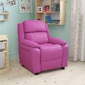 Deluxe Padded Contemporary Hot Pink Vinyl Kids Recliner with Storage Arms, BT-7985-KID-HOT-PINK-GG